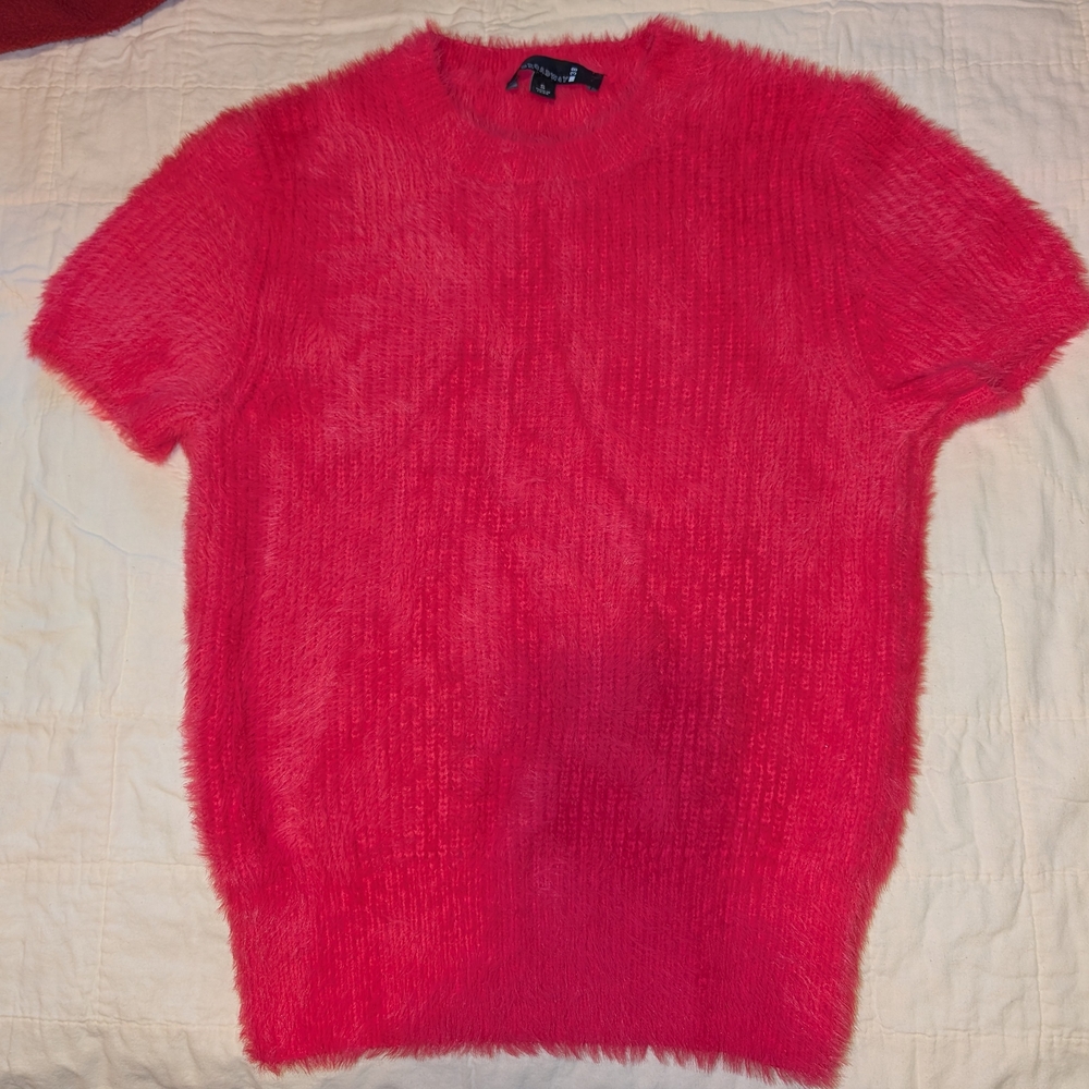 Fuzzy Red Crew Neck Sweater